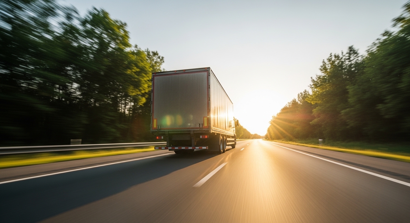 Moving truck driving down sunlit highway at golden hour — Citywide Moving Systems Charlotte NC