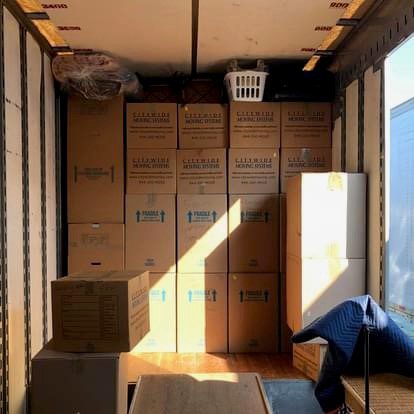 Citywide Moving Systems branded boxes carefully packed inside moving truck